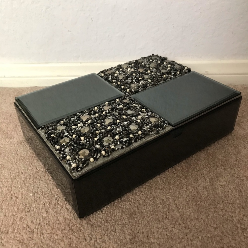 Claire’s mirrored glass black jewelry box